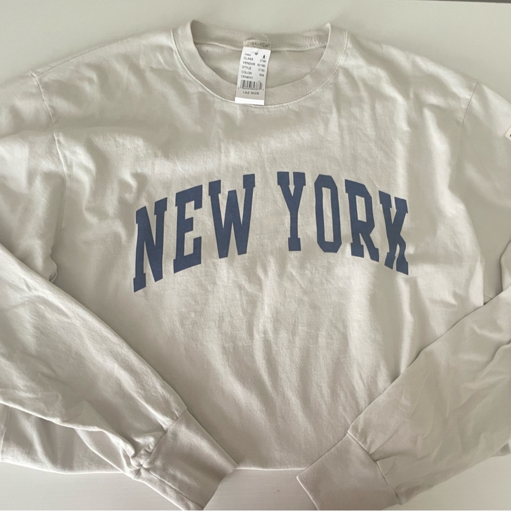Brandy Melville John Galt Cream New York Patch Long Sleeve T-shirt